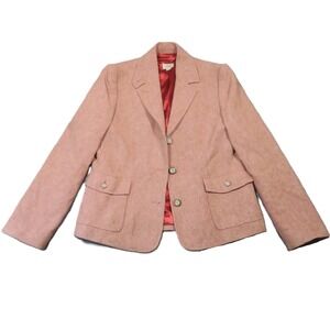 LL Bean Blazer Size M Coral Wool Silk Lined Jacket Lined Vintage Preppy Academia
